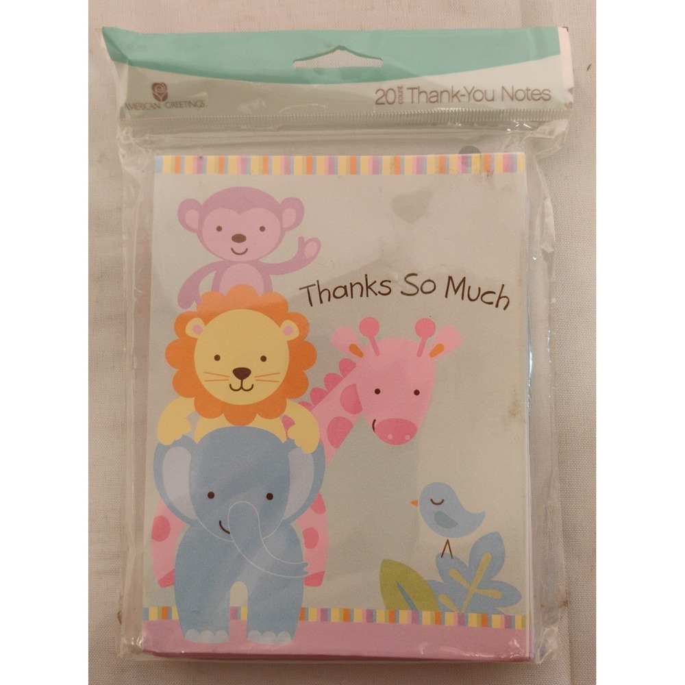 NIP‎ American Greetings Blank Thank You Cards w/ Envelopes Baby Zoo Animals
